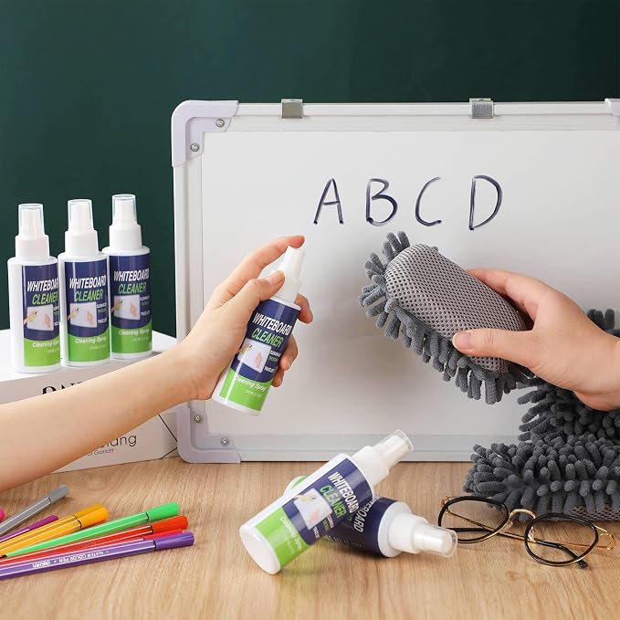 Fuyoooo 6 Pack Whiteboard Cleaner 3.4 Fl oz White Board Cleaning Spray Dry Erase Board Cleaner with Microfiber Shag Whiteboard Eraser Removes Stubborn Marks from Chalkboard(Colorful)