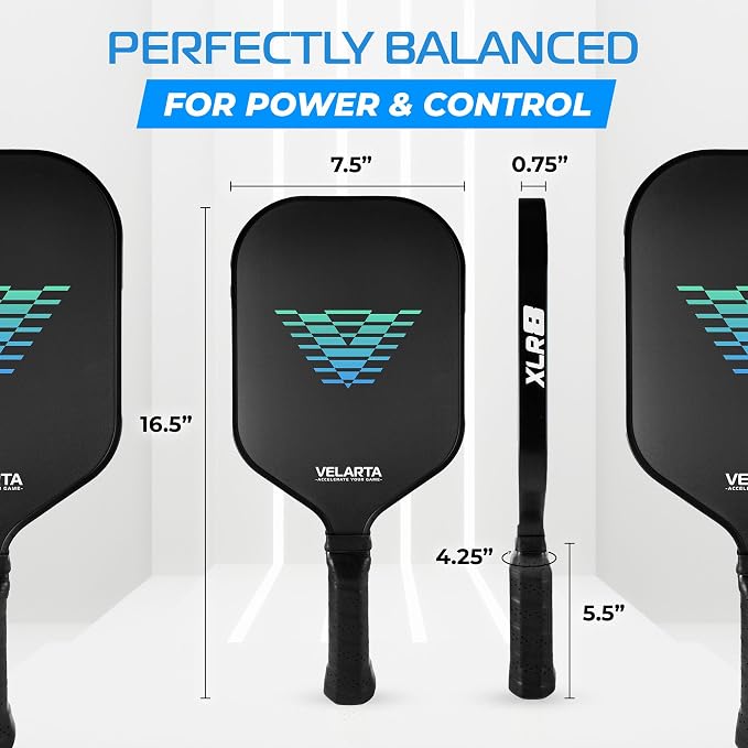 Velarta 2-Pack Professional Pickleball Paddles - Black + White - Carbon Fiber, USAPA Approved, 16mm, Premium Grip - Paddle Rackets for Adults