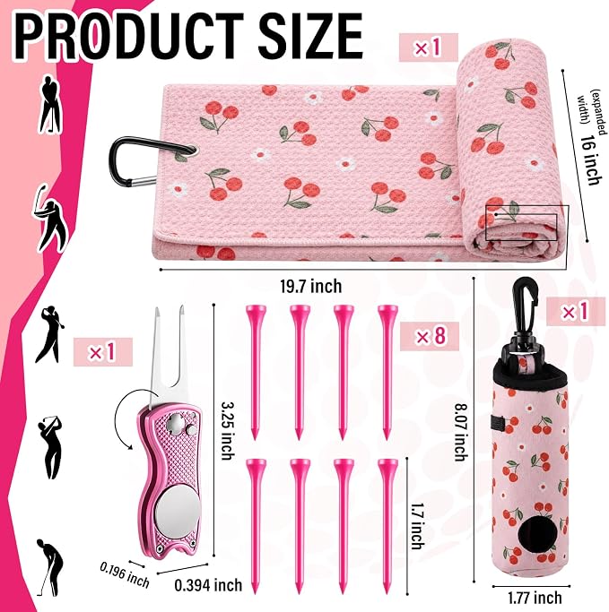 Liliful 12 Pcs Golf Accessories Kit, Include Golf Ball Bag with Hook Towel Tees Magnetic Ball Marker Divot Tool Cleaner Brush for Women Man Gifts