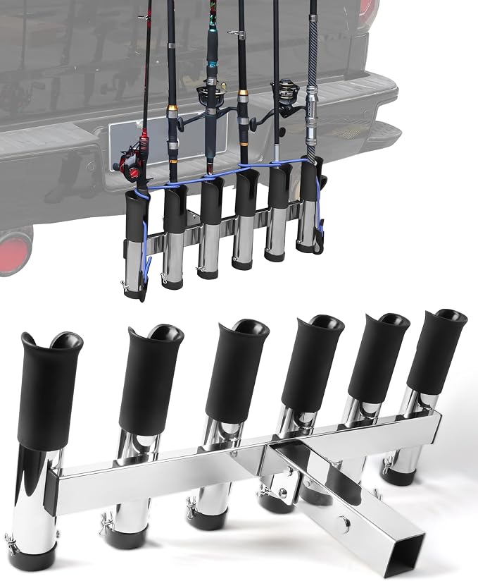 Aluminum Fishing Rod Holder for Truck Bed Holds 4 Fishing Rods, Truck Bed Fishing Rod Holder for Pickup, Gift for Truck Owners, Fishing, Outdoors, Dad, Family