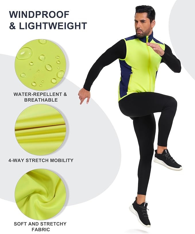 Little Donkey Andy Men's Water-resistant Outerwear Vests, Stretch Windproof Vest for Cycling, Running, Golf