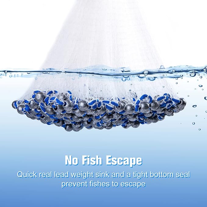 Goture American Fishing Cast Net,Casting Nets Freshwater Saltwater for Bait Fish Shrimp Trap 3ft/4ft/6ft/7ft/8ft/10ft/12ft Radius 1/4 3/8inch Mesh Size,Throw Fishing Castnet with Needle Shuttle
