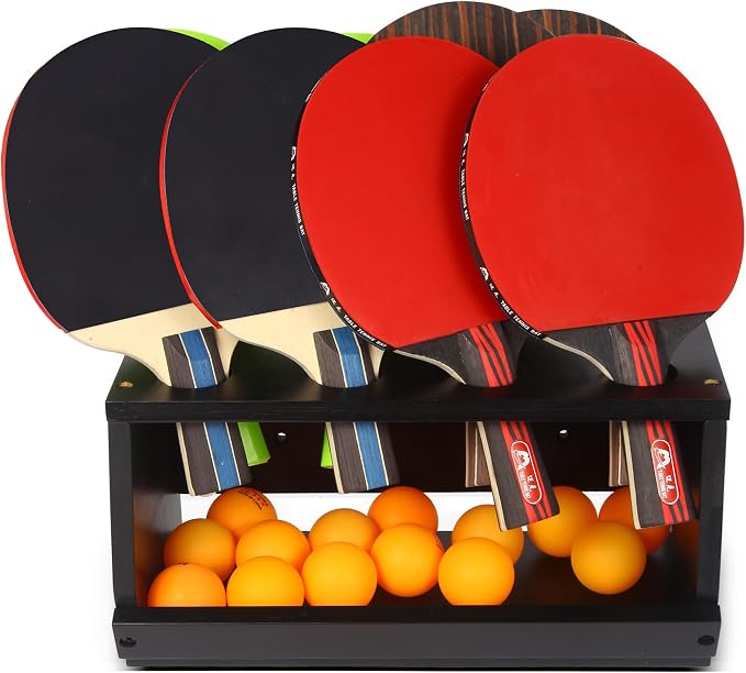 Ping Pong Paddle Holder Wall Mount & Desktop 2-in-1,Table Tennis Racket Display Organizer Holds 8 Rackets, Ping Pong Paddle Storage Rack in Game Room, Man Cave, Office, Home