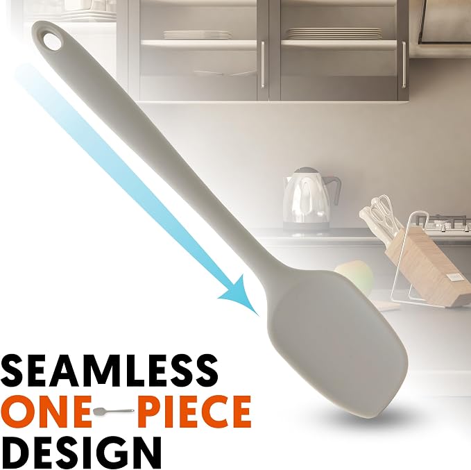 Platinum Silicone Spatula – BPA Free Silicone Spatula for Cooking – Heat Resistant Cooking Utensils for Non Stick Pans – One-Piece Spoonula for Baking, Mixing & More – Kitchen Scraper 11.4” Gray