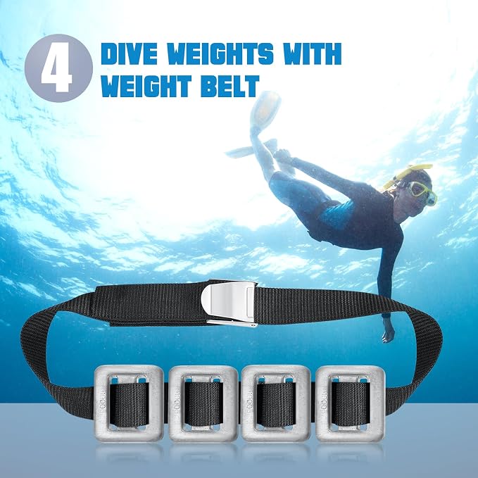 Tellegloww 4 Pcs Dive Weights for Scuba with 1 Pcs Scuba Diving Weight Belt Set Scuba Weights Nylon Long Scuba Weight Belt with Metal Quick Release Buckle for Summer Free Diving Spearfishing