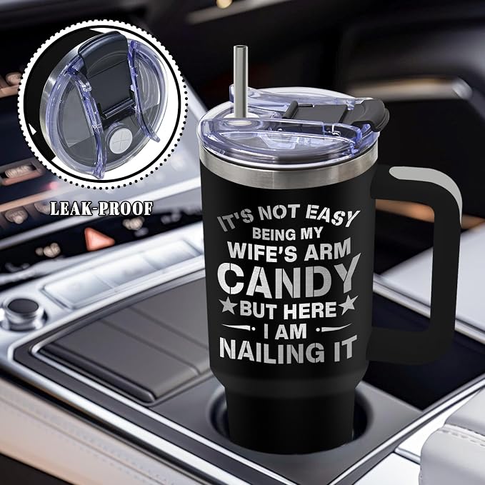 DUUV Gifts for Husband from Wife, Husband Tumbler with Handle 40 Oz, Christmas Thanksgiving Wedding Anniversary Appreciation Birthday Gifts for Husbands Men Him, 1PCS