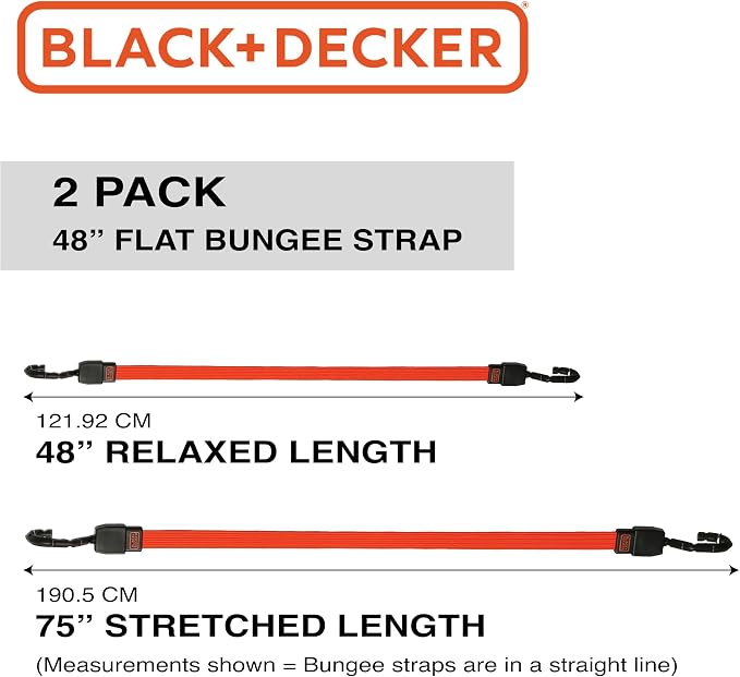 BLACK+DECKER 6-Piece Light-Duty Ratchet Tie-Down and Bungee Strap Kit | 1" x 12' Light-Duty Ratchet Straps, 1,500 lbs Break Strength, 48" Flat Bungee Straps, Kit for Securing Lightweight Cargo