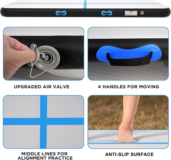 Inflatable Air Gymnastics Tumbling Mat 6ft 10ft 13ft 16ft 20ft, Air Tumble Track Mat 4/8 inches Thickness with Electric Air Pump for Home Use Training Cheerleading Yoga Water Beach Park