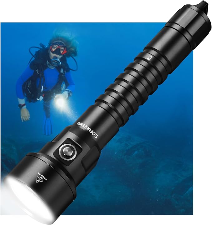 SOFIRN SD09L Scuba Diving Flashlight 6800 High Lumens, Super Bright LED Underwater Dive Light with Rechargeable Power, IPX8 Waterproof Submersible Torch for Night Cave Dives