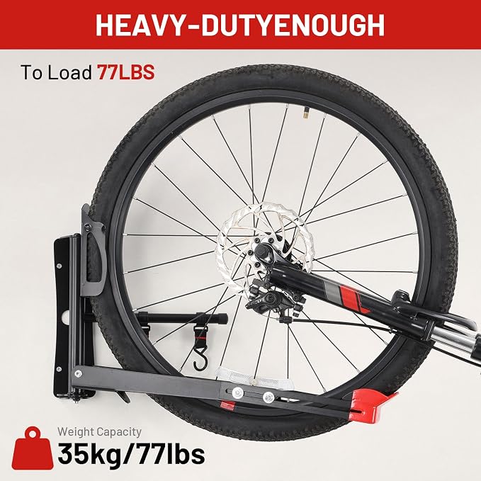 Bike Wall Mount Rack Adjustable & Foldable Garage Bike Rack with Swivel Design & 2 Storage Hooks, Fits 20"-29" Bikes, Holds Up to 77 lbs, Easy Install & Space-Saving Bike Storage 2 Pack