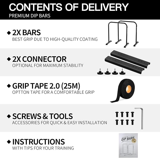 KAKICLAY Multi-Grip Pull Up Bar and Premium Dip Bars with Adjustable Ultra-Stable Settings & Non-Slip Feet - USA Original Patent, Designed, Shipped, Warranty