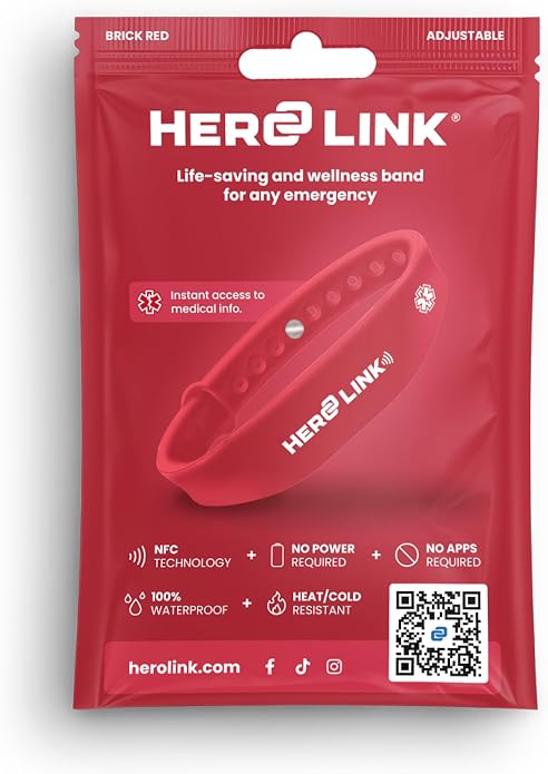 Hero Link® Medical ID Bracelet & Wellness Wristband – Adjustable Silicone, Waterproof, Heat-Resistant, Smart Band with NFC Tag for Instant Emergency Info Access