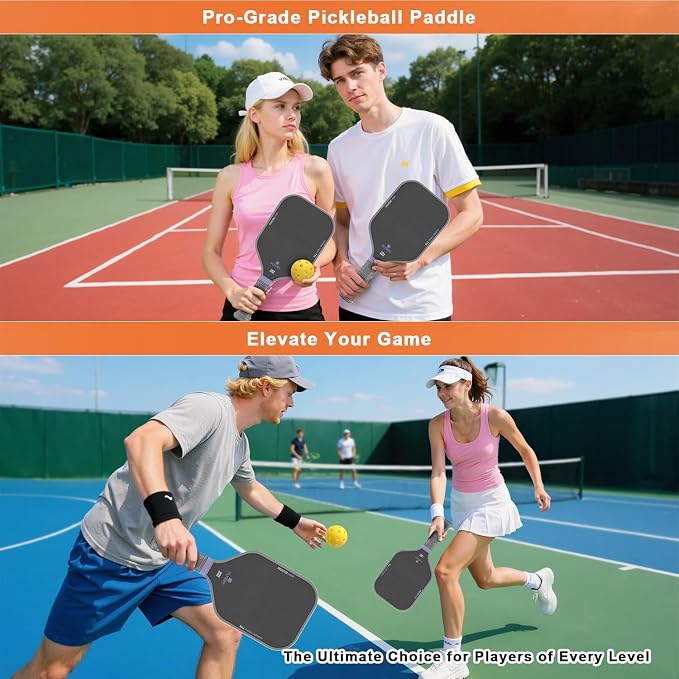 FLYKEY Pickleball Paddles, T700 Carbon Fiber Pickleball Paddle with a 16mm Shark Power Polymer Core, USAPA Approved Pickle Ball Paddle, Strong Spin and Power Surface,Strong Shock Absorption