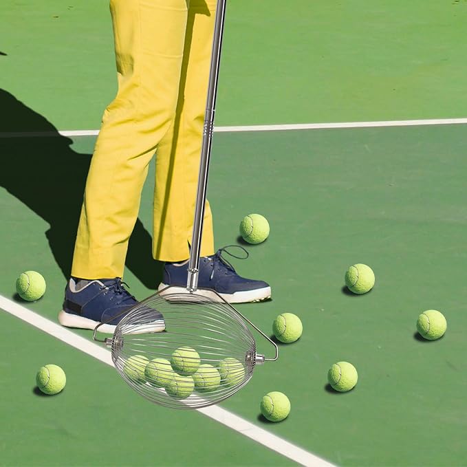 Tennis Ball Picker Upper, Extendable Ball Retriever Collector, Lightweight Hopper for Tennis and Pickleball Pickup, No Bending Needed