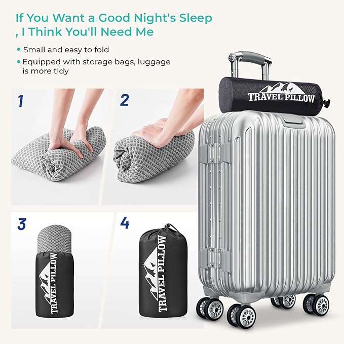 Travel Pillow Memory Foam Pillows, Light Grey S Size, Dark Grey S Size, Ideal Backpacking Hiking, Bed Pillows, Airplane and Car