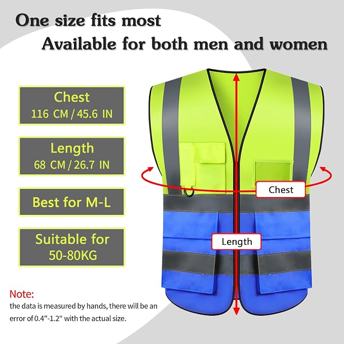 Safety Vests,Hi Vis Vest Reflective Vest with 5 Pockets and Zipper for Men Women, Neon Working Vest for Outdoor One Size