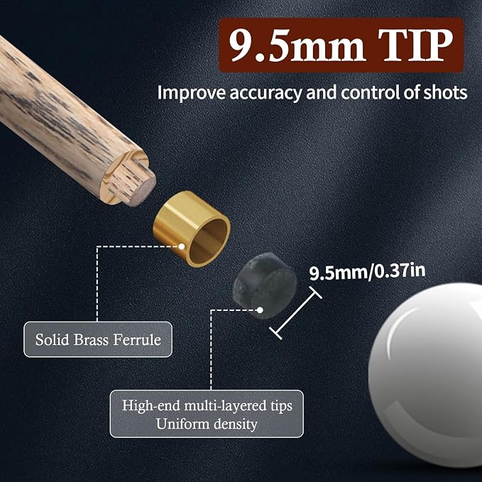 Kmise 57 inch Pool Cue, 19oz Cue Stick with 9.5mm Professional Tip, Handcraft, Made of Chacate Preto Wood, Bar or House Use for Men or Women, Pool Sticks for Adults