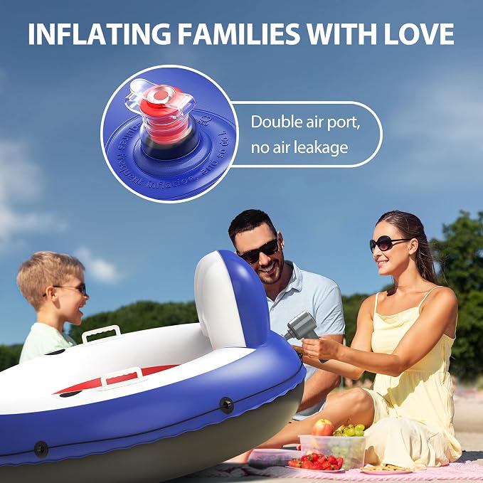 QPAU Inflatable River Tube, 0.4 mm Thickened Puncture-Resistant Heavy Duty River Float, River Raft with Ergonomic Backrest, Mesh Bottom & 2 Cup Holders for Family Friends Lake Float