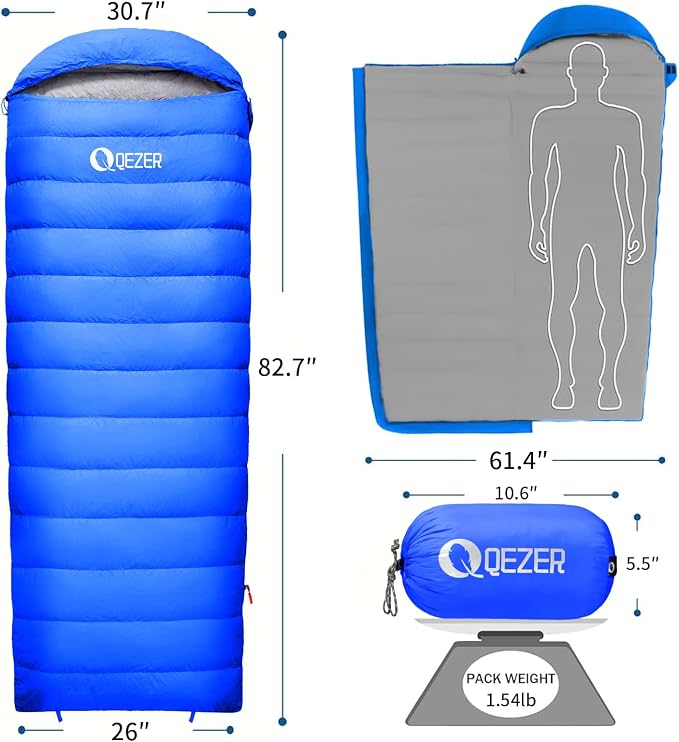 Down Sleeping Bag for Adults, 600 Fill Power, Ultralight & Compact with Compression Sack for Backpacking, Camping, Hiking
