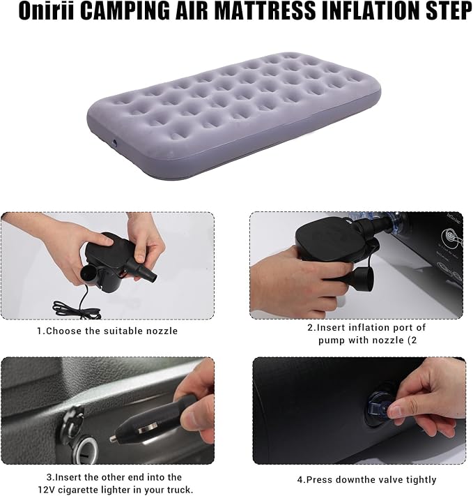 Onirii Twin Size Single Camping Air Mattress Bed with Air Pump | 75"x 39"Thickened Portable Inflatable Mattress Blow Up Air Mattress,Travel Sleeping Bed Pad for Camping Home Hiking(Gray)