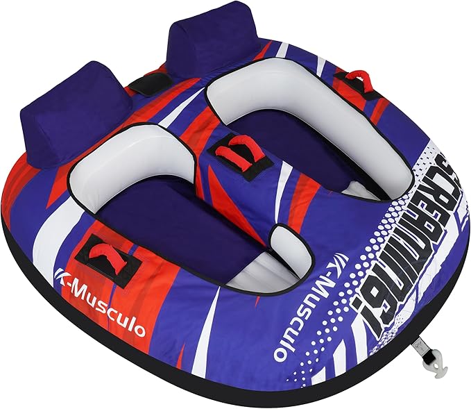 K-Musculo Towable Tubes for Boating - 2-3 Person Boat Tubes & Towables, EVA Foam Pads, Drainage, Super Safe Handle, Quick Connector