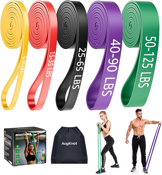 AugKnot Resistance Bands for Working Out: 5-Levels Exercise Bands Set - Pull Up Assistance Elastic Silicone - Physical Therapy/Training/Stretching- Home Gym for Women and Men