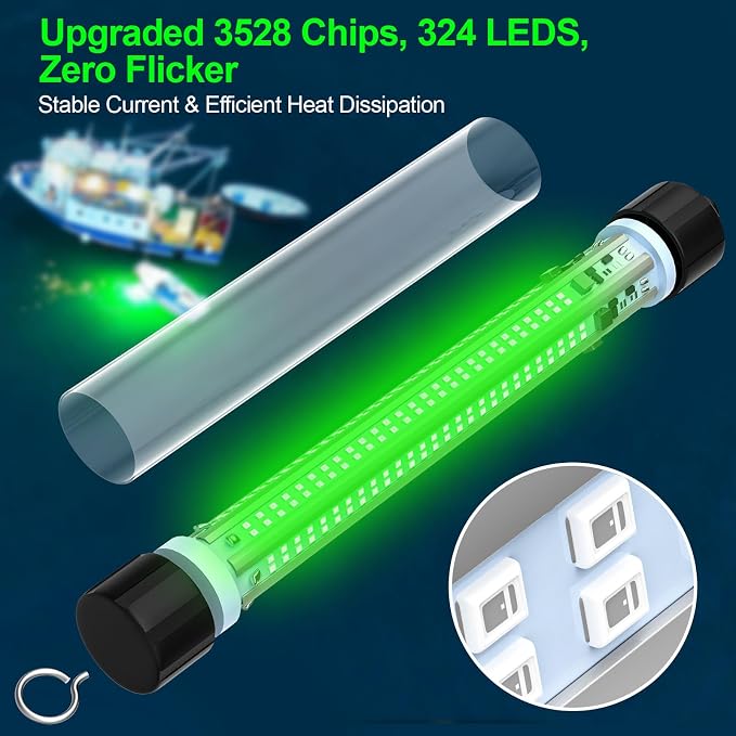 LED Underwater Fishing Light Compatible with for DeWalt 20V Battery（Battery Not Included）, 6000 Lumens, IP68 Waterproof Submersible Green Fish Attractor Light for Night/Ice/Boat Fishing