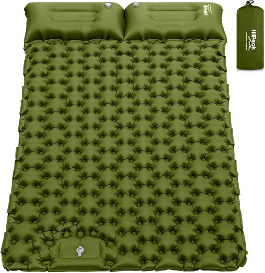 HiiPeak Double Sleeping Pad - Self Inflating 3" Extra-Thick for 2 Person with Pillow Built-in Foot Pump Inflatable Sleeping Mat for Backpacking, Hiking, Traveling, Tent, Portable Camping Mat (Green)