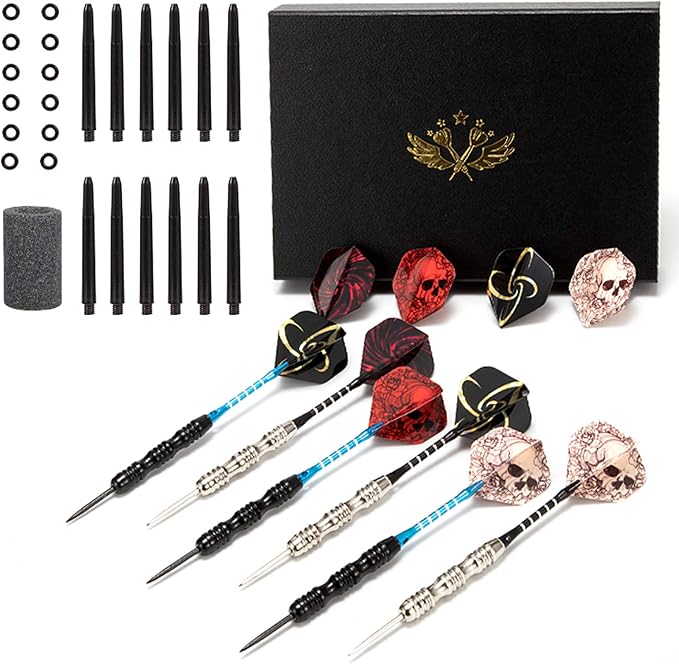 WINSDART Darts Metal Tip Set Professional Metal Darts for Dartboard Steel Tip Darts with Nonslip Iron Barrel Aluminum Dart Shafts,Extra Flights,Dart Sharpener,Gift Box