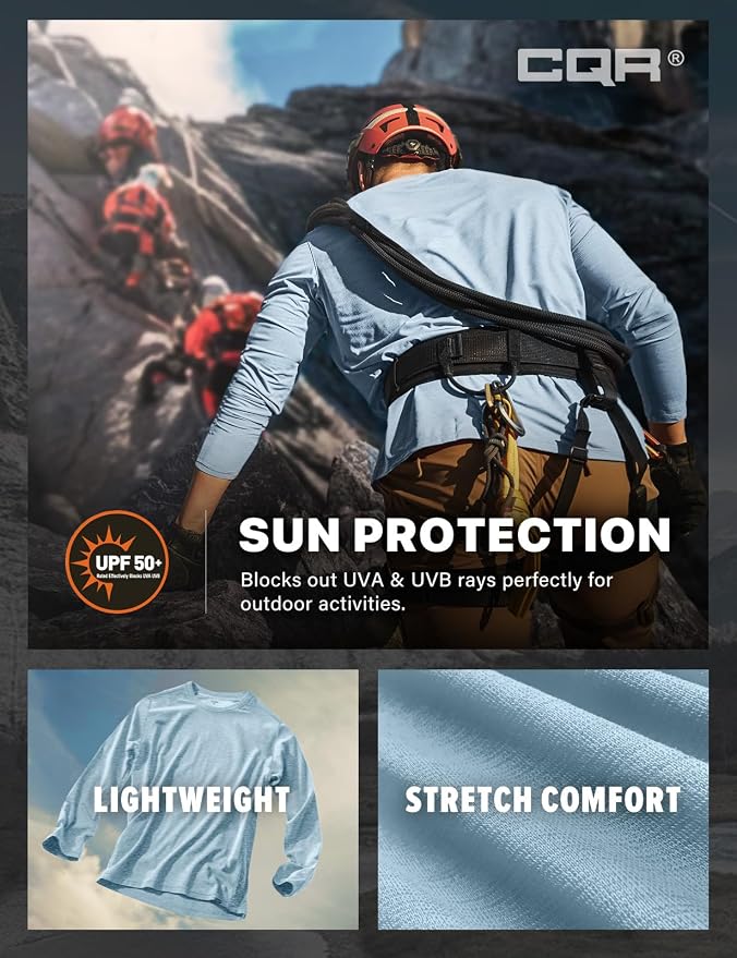 CQR Men's UPF 50+ Sun Protection Long Sleeve Quick Dry Athletic Shirts, Stretch Running Workout Hiking T-Shirts