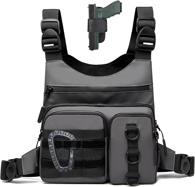 Criuage Outdoor Chest Bag for Men, Lightweight Adjustable Running Vest, Water Resistant EDC Chest Pack with Water Bottle Pocket, Breathable Back Pad for Hiking Cycling Fishing Travel