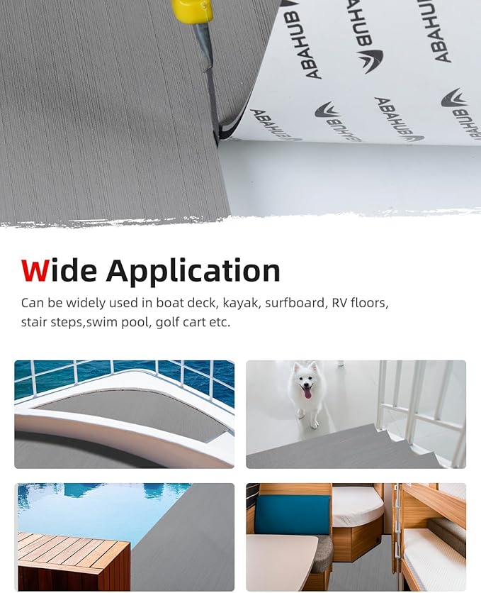 Abahub EVA Foam Boat Flooring Brushed Pattern Marine Decking Sheet with Self-Adhesive Carpet for Motorboat Kayak Surfboard SUP 96''x16''/47''