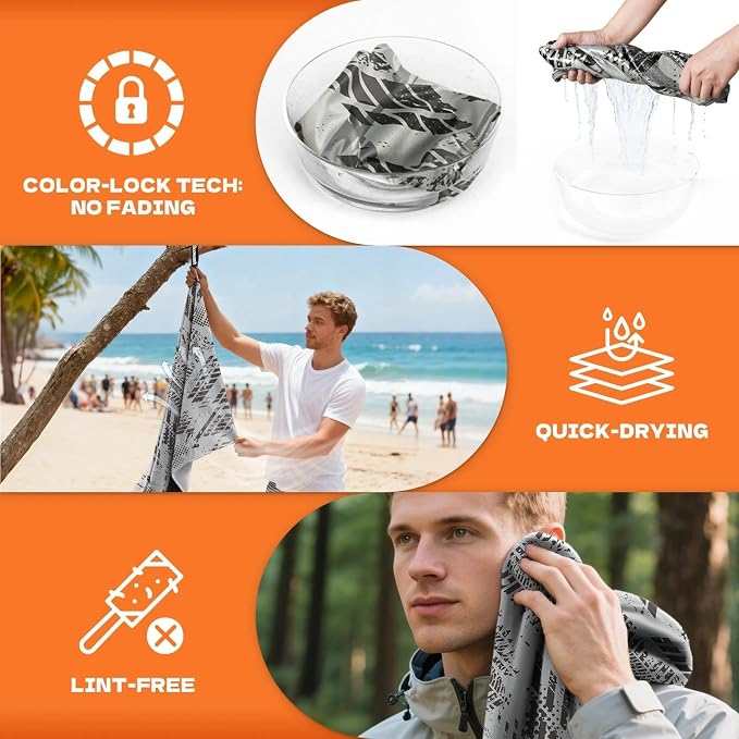 Microfiber Sweat Towel Quick Dry Lightweight Absorbent 2 Pack，Fast Drying 30‘’ X 60‘’ Negative Ions Odorless Gym Towels for Men & Women Yoga Travel Outdoor Camping Gym Beach (Gray Geometric)