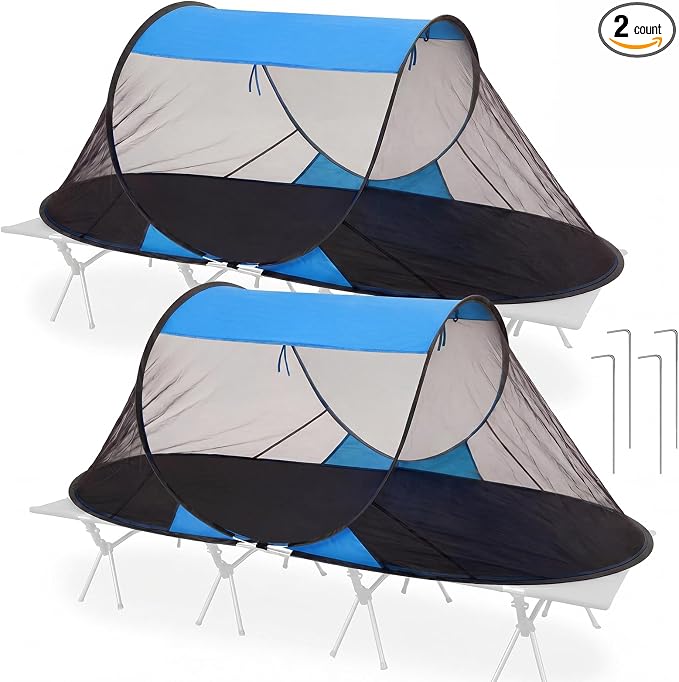 2 Pack Pop up Mosquito Tent for Camping 1 Person Instant Setup Foldable Bug Net Cot Tent with Ground Pin Portable Waterproof Screen Net for Cot Bed Hiking Summer Beach Outdoor