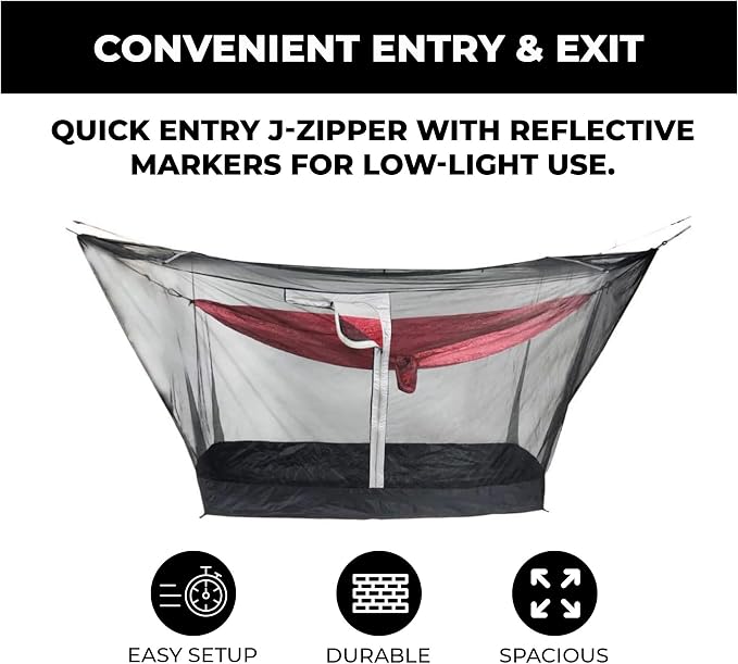 GRAND TRUNK Mozzy 360 Bug Net | 360° Hammock Mosquito Net with Bathtub Bottom, Spreader Bars & Stakes | Fits Most 11' Hammocks | Black