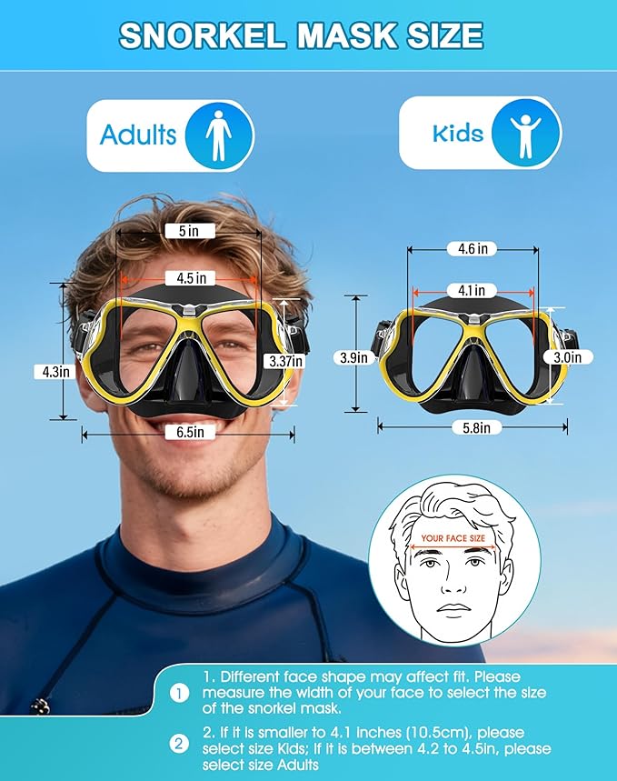 Greatever Dry Snorkel Set,Panoramic Wide View Anti-Fog Scuba Diving Mask,Professional Snorkeling Gear for Adults Kids