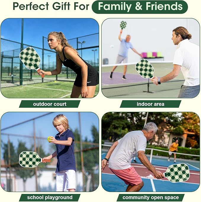 Fiberglass Pickleball Paddles Set of 2, Lightweight Pickle Ball Rackets Kit with Honeycomb Core Control Durable, 4 Outdoor Indoor Balls and Carrying Bag for Men Women