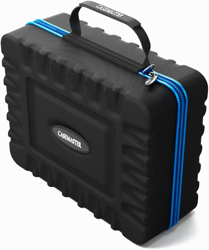 Casemaster Maxx 4 Dart Case, Holds 12 Steel Tip or Soft Tip Darts Fully Assembled, Hard Shell EVA Darts Case, 20 Accessory Pockets, Blue