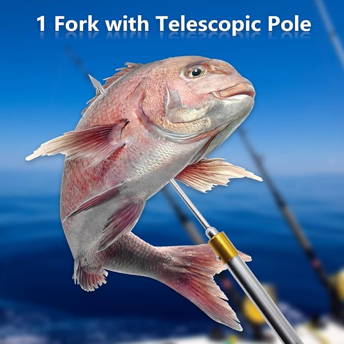 Dutiplus Telescopic Fish Gaff with 1~5 Teeth Assorted harpoons Barbed, Sea and Ice Fishing Spear Gig for Hunting Fish Frog Mole