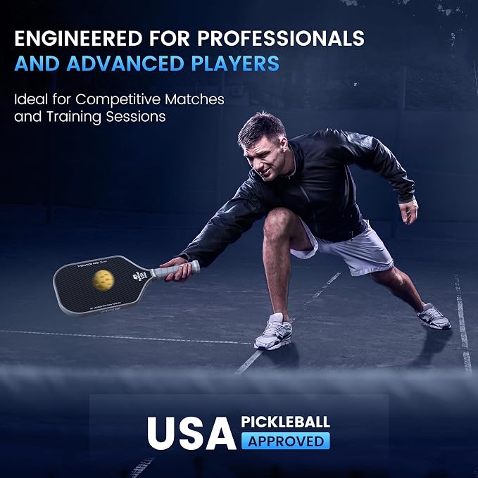 USAPA Approved Carbon Fiber Pickleball Paddles Pro-Level for Aggressive, Offensive Player, Pickleball Paddle with 16mm Polymer Honeycomb Core & Overgrips, Maximum Control & Spin & Power