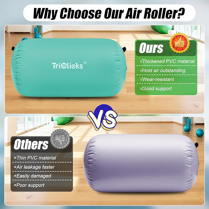 SUDOO Inflatable Air Roller Gymnastics Barrel Mat Tumbling Barrel Equipment for Backhandspring Training Roller for Cheerleading, Yoga, Dance, Home & Gym Use No Pump