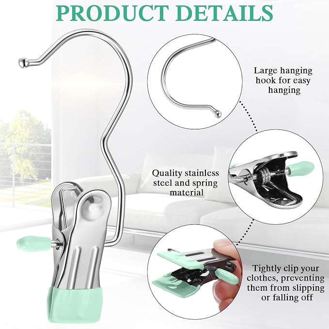 Yinder Boot Hangers Clips Laundry Hooks Hanging Stainless Steel Clothes Pins Portable Hangers for Closet Travel Socks Pants Handbags Hats Towels(Green,250 Pcs)