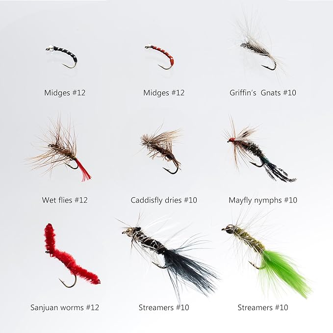 BASSDASH Fly Fishing Flies Kit Fly Assortment Trout Bass Fishing with Fly Box with Dry/Wet Flies, Nymphs, Streamers, Popper