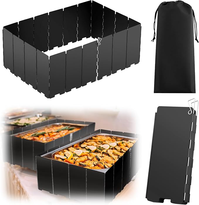 MorningRo 1 Pcs 20 Plate Camping Stove Windscreen Stainless Steel Folding Wind Cover with Drawstring Bag Windscreen for Camping Stove Picnic Backpacking Alcohol Stoves Wind Shield (Black)