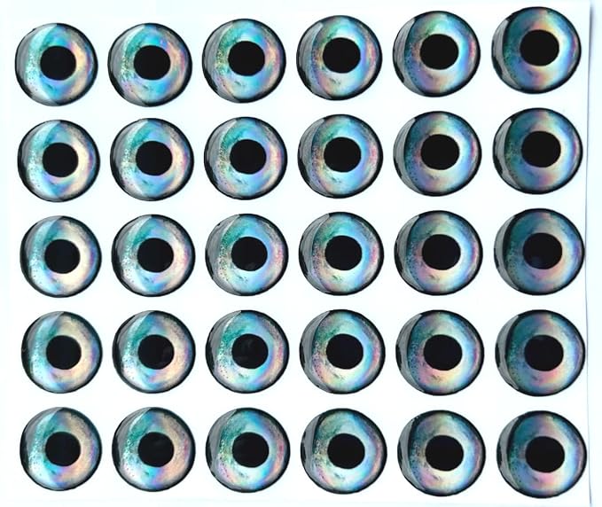 Brule 3-D Holographic Epoxy Fish Eyes (5mm-20mm) 60 Pack, Handpoured, Fishing Fly Tying Lures DIY Crafts