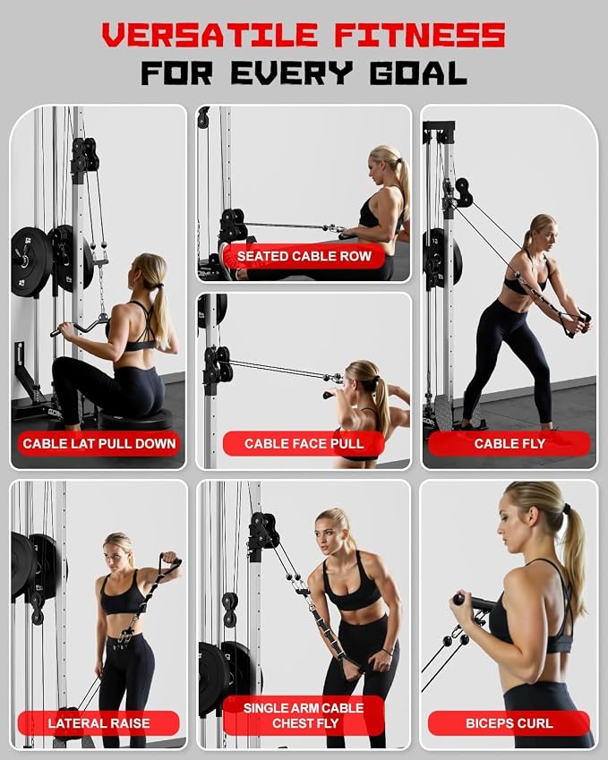 Wall Mount Cable Station, WM1 Cable Crossover Machine with 17 Positions, High and Low Cable Crossover Machine with Removable Footplate for Garage Home Gym