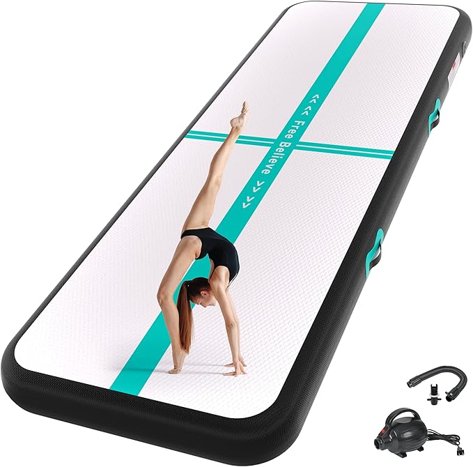 Pink Gymnastics Mat Inflatable Tumble Track Mats 10/13/16/20ft Training Mats for Home Air Mat for Kids with Pump 4”/6” Thick for Cheerleading/Yoga/Exercise/Parkour/Beach/Park/Water