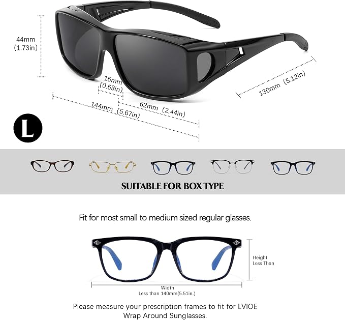 LVIOE Over Glasses Sunglasses Wrap Around Polarized Sunglasses for Men Women Fit Over Prescription Glasses with UV Protection