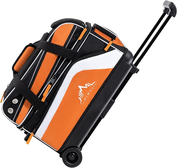 GoHimal Double Roller 2 Ball Bowling Bag with Separate Shoe Compartment for Bowling Shoes (Up To US Men Size 15) and Abundant multifunction Accessory Pocket, Upgraded fabric, Retractable Handle - Extends to 40"