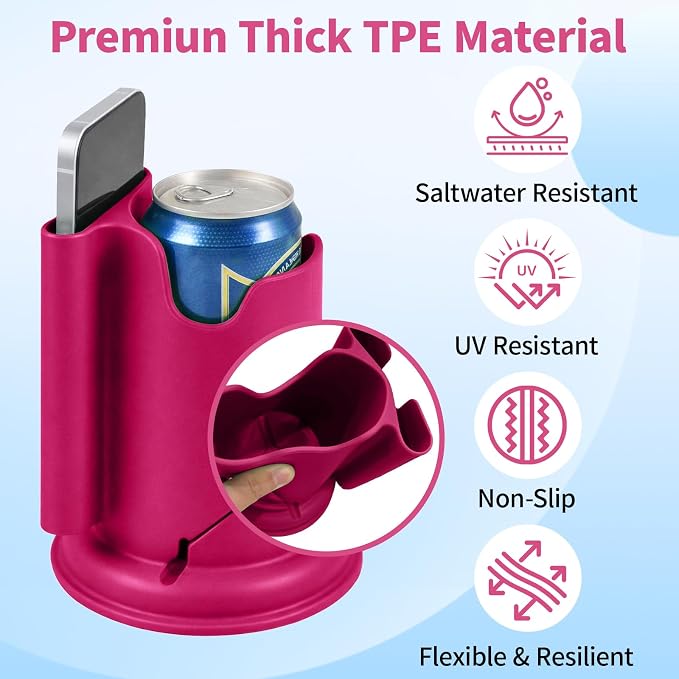Premium 2-in-1 Paddle Board Cup Holder, Non-Slip Kayak Drink and Phone Holder with Secure Lock System, Universal Cup Holder for SUP, Boat, Surfboard, Canoes, Paddleboard Accessories (Pink)